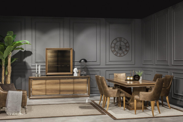 Ensemble de salle à manger luxueux avec table et chaises, commode, 7 pièces