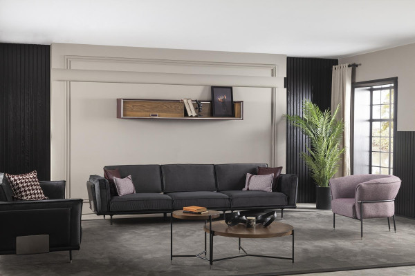 Mobilier de style italien, canapé gris, coussins, loft, 3 pièces