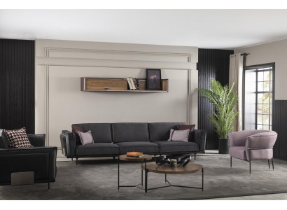 Mobilier de style italien, canapé gris, coussins, loft, 3 pièces
