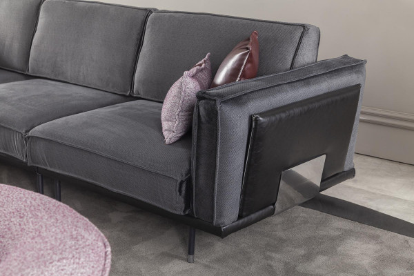 Mobilier de style italien, canapé gris, coussins, loft, 3 pièces