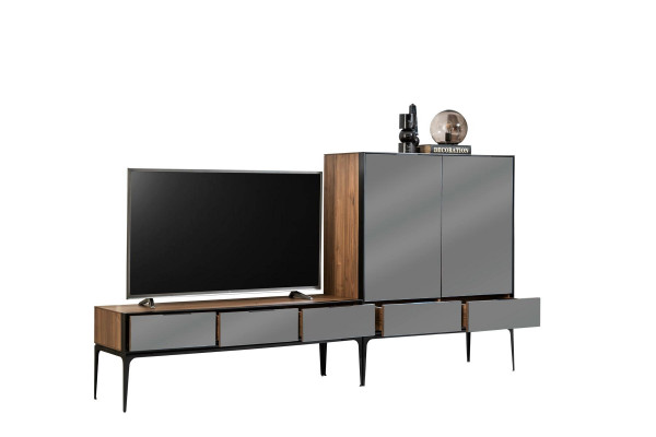 Armoire en beige, noir et brun pour le salon