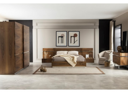 Ensemble de meubles de chambre à coucher parfait, comprenant une armoire, des tables de nuit et un lit en 4 parties