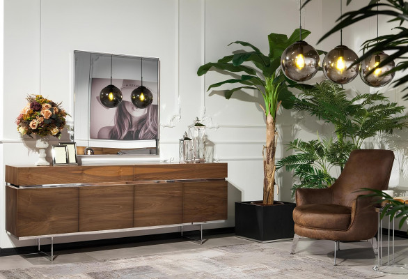 Table à manger avec 4 chaises à accoudoirs, compacte, miroir