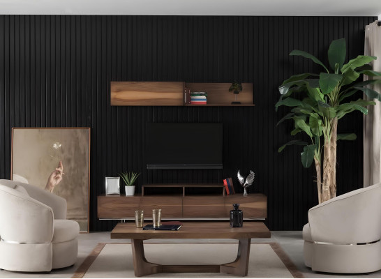 Étagère murale TV marron pour salon