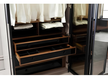 Armoire brune pour une pièce avec espace de rangement et portes en verre