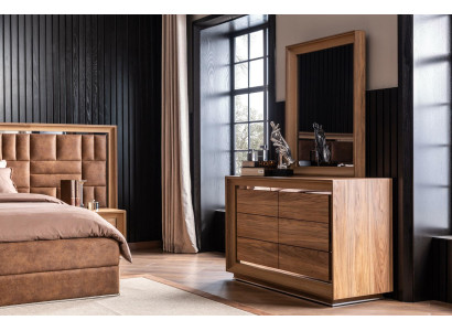 Commode brune moderne + miroir avec espace de rangement pratique