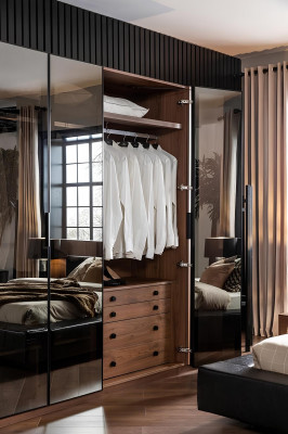 Armoire en verre brune avec portes en verre teinté