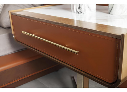 Ensemble de lit en terracotta luxueux avec tête de lit, commode et 4 tables de nuit