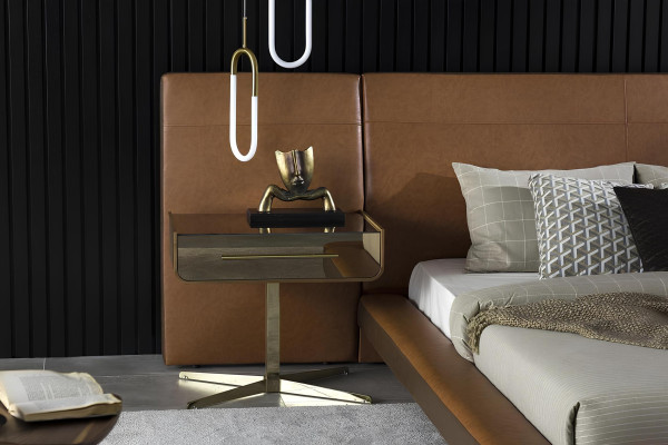 Conception de lit de chambre avec deux tables de nuit en verre luxueuses