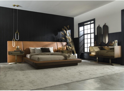 Lit en simili cuir marron au style moderne et luxueux, chambre confortable