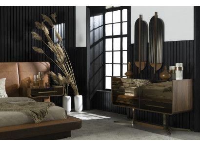 Miroir mural luxueux au style moderne avec cadre marron 104x31cm