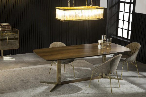 Chaise grise en tissu, chaise de cuisine avec des pieds dorés