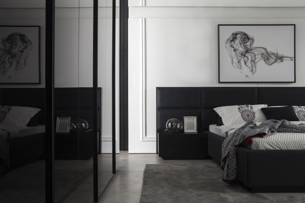 Ensemble de meubles de chambre à coucher noir 4 pièces, ensemble luxueux avec nouveau rangement