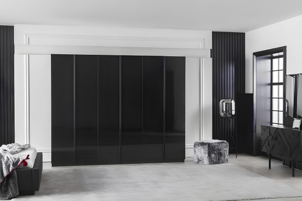 Ensemble de meubles de chambre à coucher noir 4 pièces, ensemble luxueux avec nouveau rangement