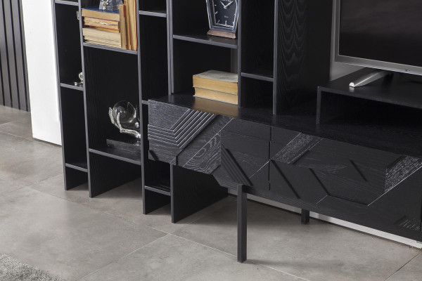 Mur de salon noir de haute qualité avec armoire et table à deux pièces