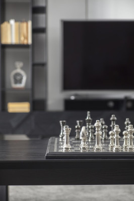 Mur de salon noir de haute qualité avec armoire et table à deux pièces