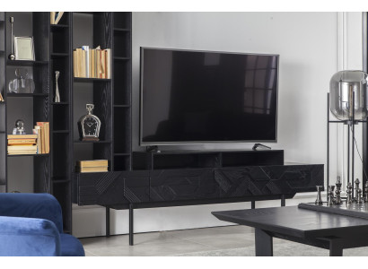 Mur de salon noir de haute qualité avec armoire et table à deux pièces