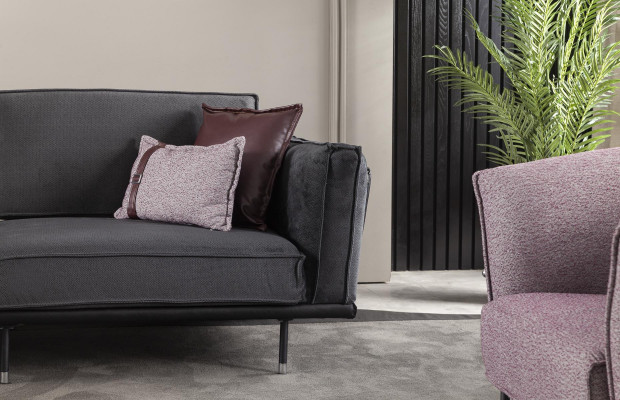 Canapé luxueux italien 3 places avec coussins doux gris