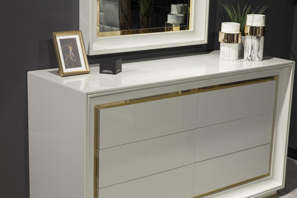 Commode blanche moderne avec miroir et tiroir de rangement