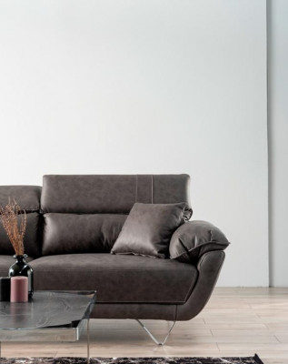 Canapé moderne 3 places gris foncé avec pieds en métal pour votre salon