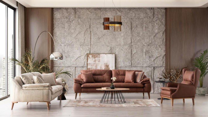 Ensemble de canapé paysage confortable 3+1+1 rembourré