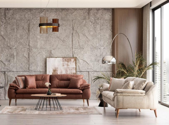 Ensemble de canapé paysage confortable 3+1+1 rembourré