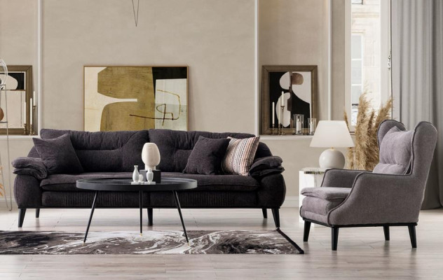 Ensemble de canapés et fauteuils 3+1 gris paysage salon