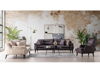 Ensemble de canapés moderne beige avec fauteuil rembourré et coussins pour salon 3+3+1