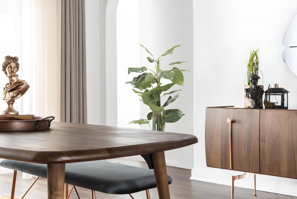 Ensemble de table de 10 pièces avec chaises et buffet en bois brun