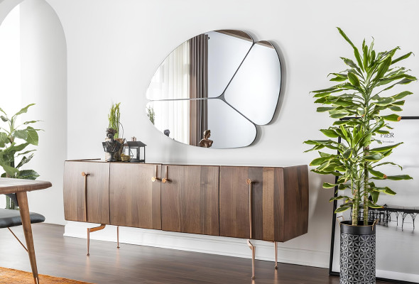 Armoire mobile avec miroir en bois brun, ensemble de 2 pièces