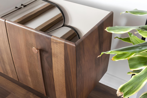 Armoire mobile avec miroir en bois brun, ensemble de 2 pièces