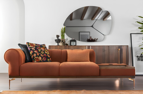 Canapé en tissu orange moderne pour deux personnes 234 cm