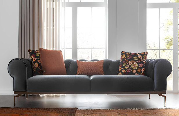 Canapé Chesterfield 3 places en tissu bleu