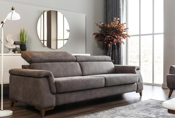 Canapé en tissu gris pour trois personnes avec possibilité de couchage