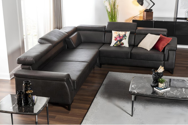 Canapé en cuir Mustasta avec fonction lit