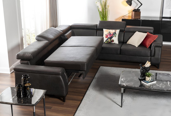 Canapé en cuir Mustasta avec fonction lit