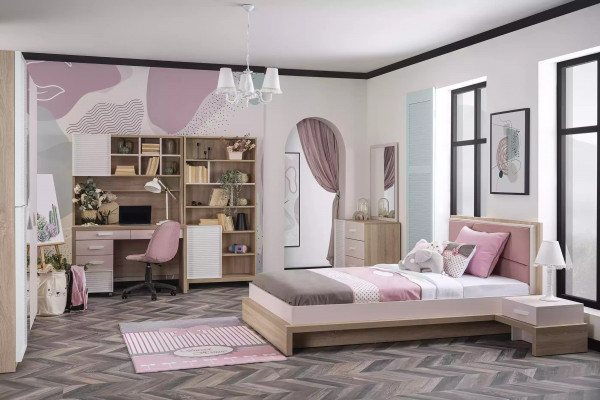 Ensemble de lit en bois rose de 9 pièces