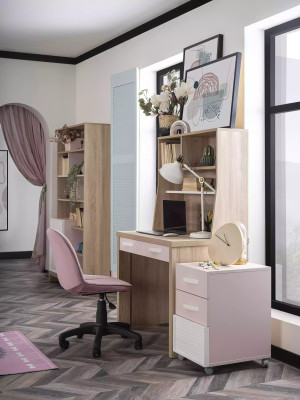 Table pour enfants avec 4 étagères en bois rose