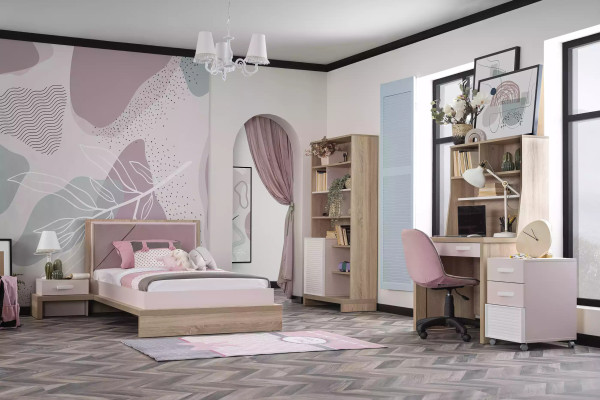 Ensemble de meubles pour enfants dans une chambre rose 3 pièces