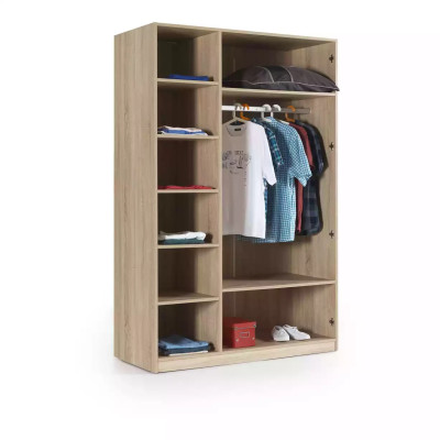 Armoire en bois grise avec trois portes et miroir pour chambre d'enfant