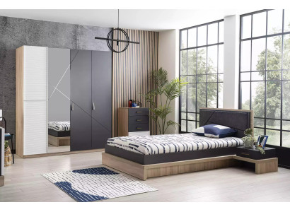 Lit double avec cadre en bois gris pour chambre d'adolescent moderne