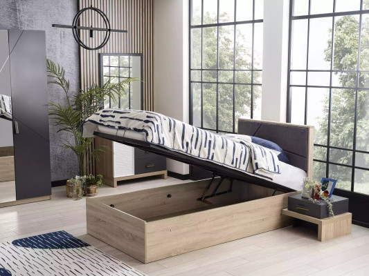 Lit de rangement Barnes, structure en bois, gris, lits pour chambre d'enfants