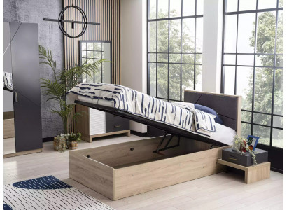 Lit de rangement Barnes, structure en bois, gris, lits pour chambre d'enfants