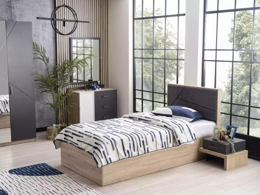 Lit de rangement Barnes, structure en bois, gris, lits pour chambre d'enfants