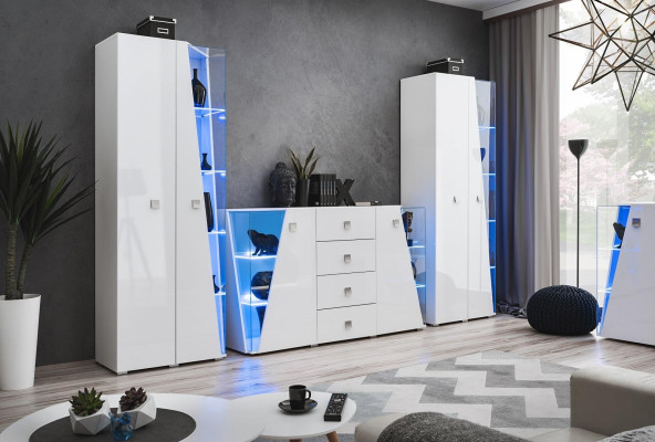Armoire blanche luxueuse 2x vitrine pour salon moderne