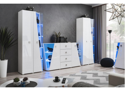 Armoire blanche luxueuse 2x vitrine pour salon moderne