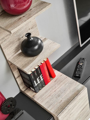 Ensemble mural moderne design pour salon avec étagères grises et support TV