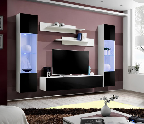 Mur de salon noir design moderne meuble support TV