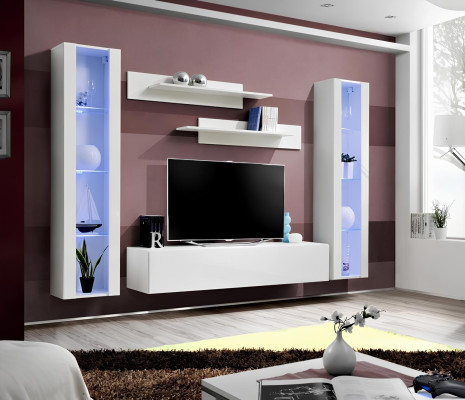 Mur de salon 5 pièces rtv 2x vitrine suspendue meubles design style moderne