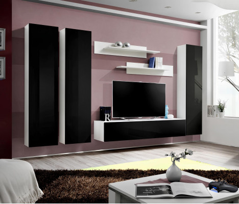 Jeu de mur pour salon étagères noires support de TV lowboard